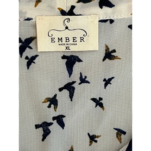 Ember white navy bird print bow tie sleeveless blouse indie professional casual - Picture 7 of 7